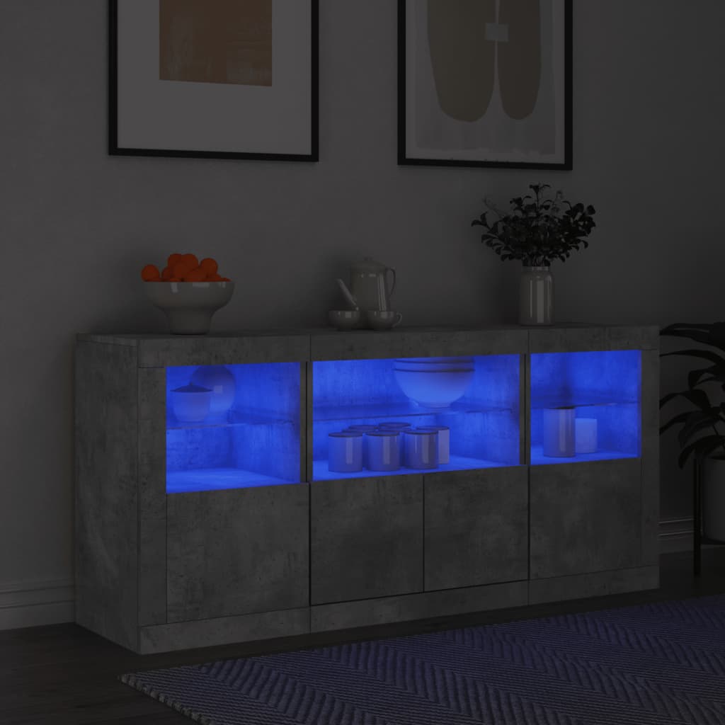 Sideboard with LED Lights Concrete Grey 142.5x37x67 cm